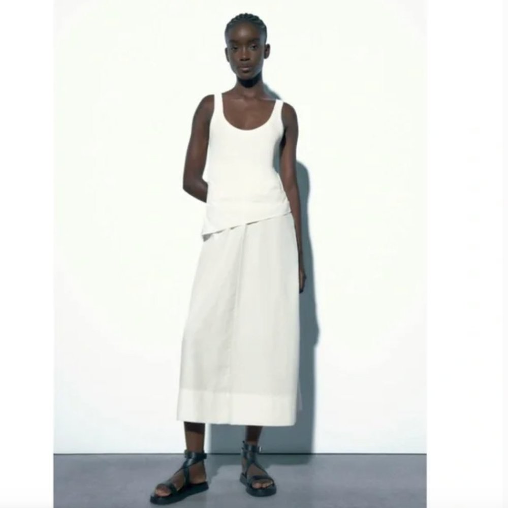 NWT Zara combination ribbed dress oyster white